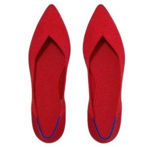 Rothy's Women's Size 8/9 The Point Bright Red Pointed Toe Ballet Flats Blue Trim